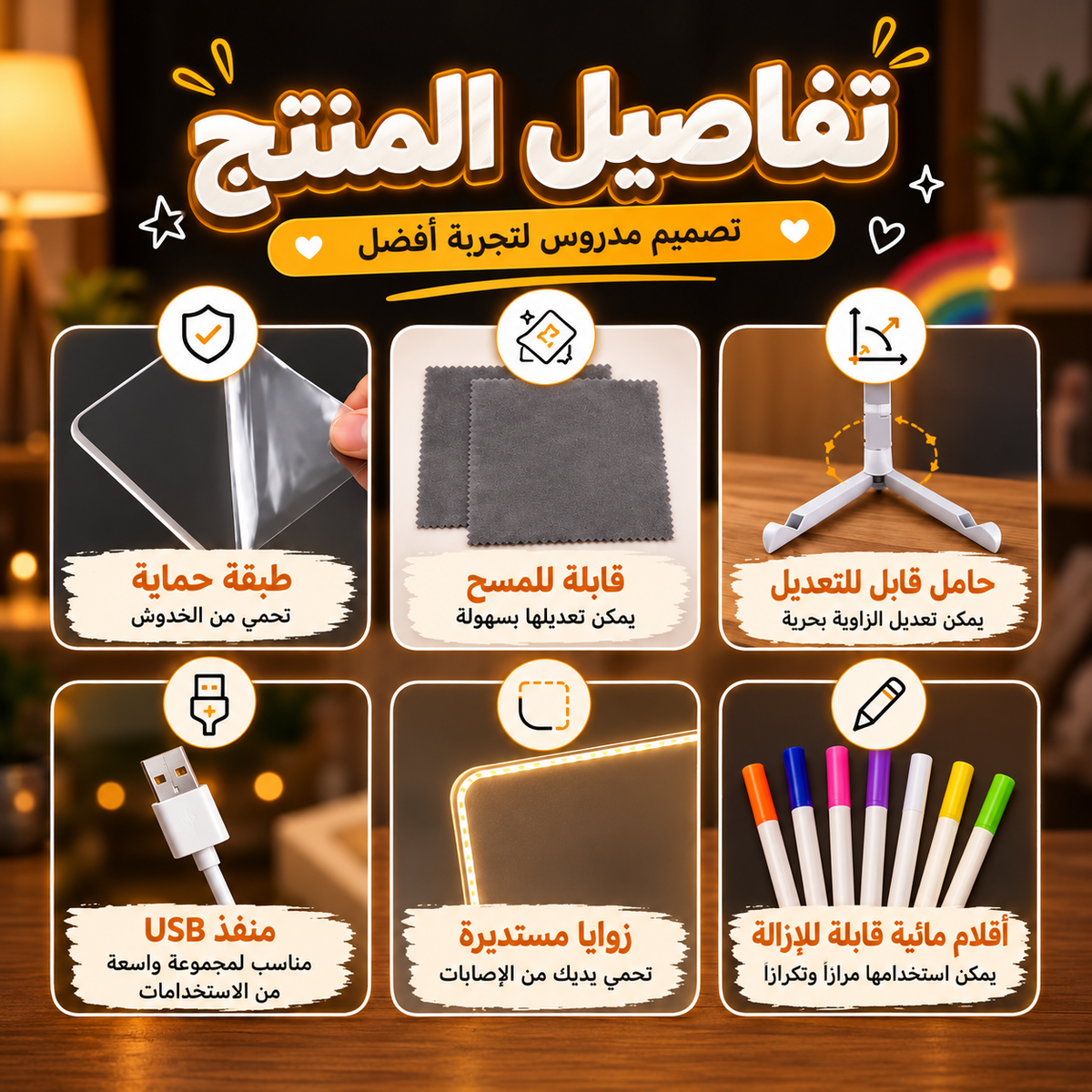 ✨ 3D Magic Glow™ 🎨 لوح رسم LED قابل لإعادة الاستخدام