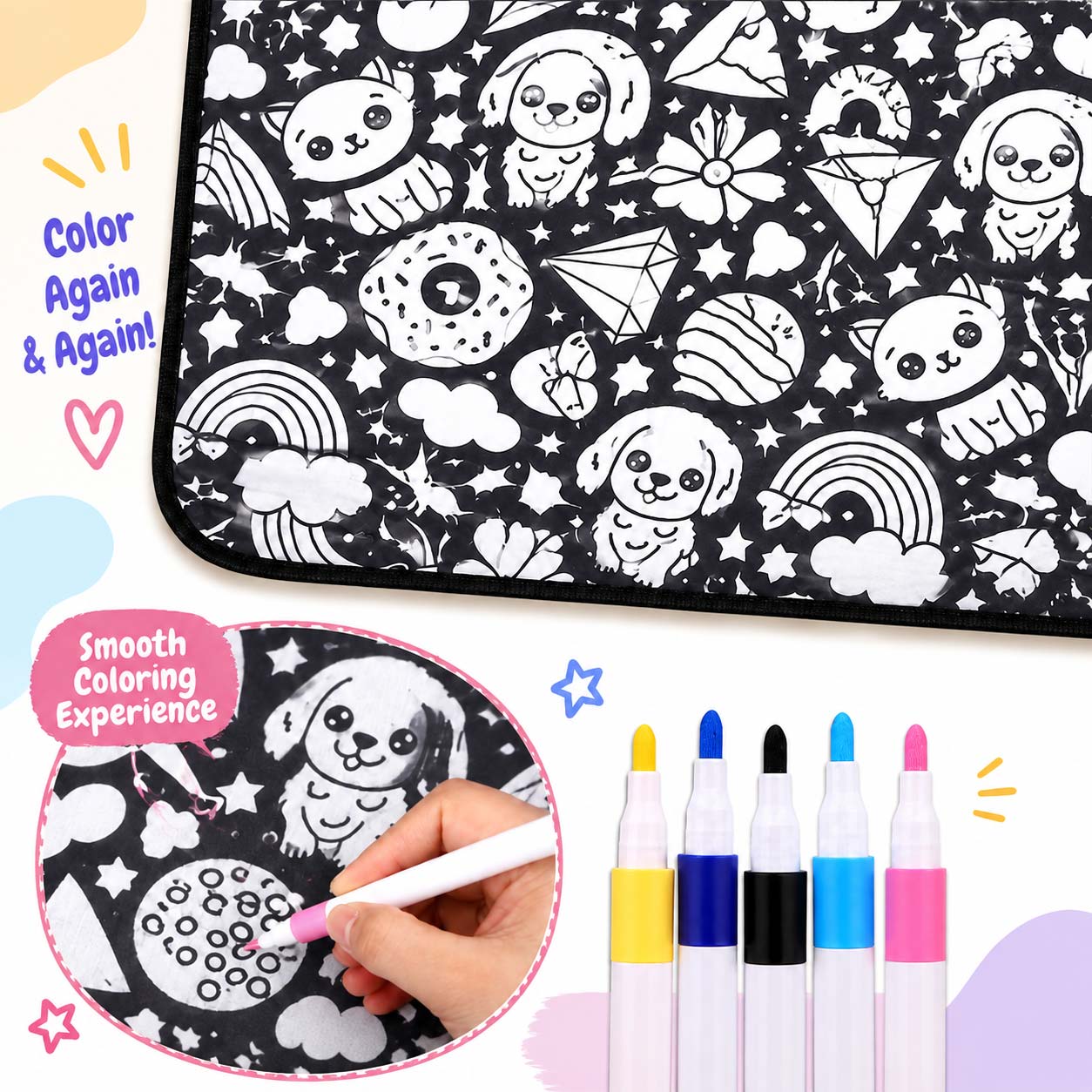 Reusable Coloring Blanket – Soft Fabric, Washable for Kids