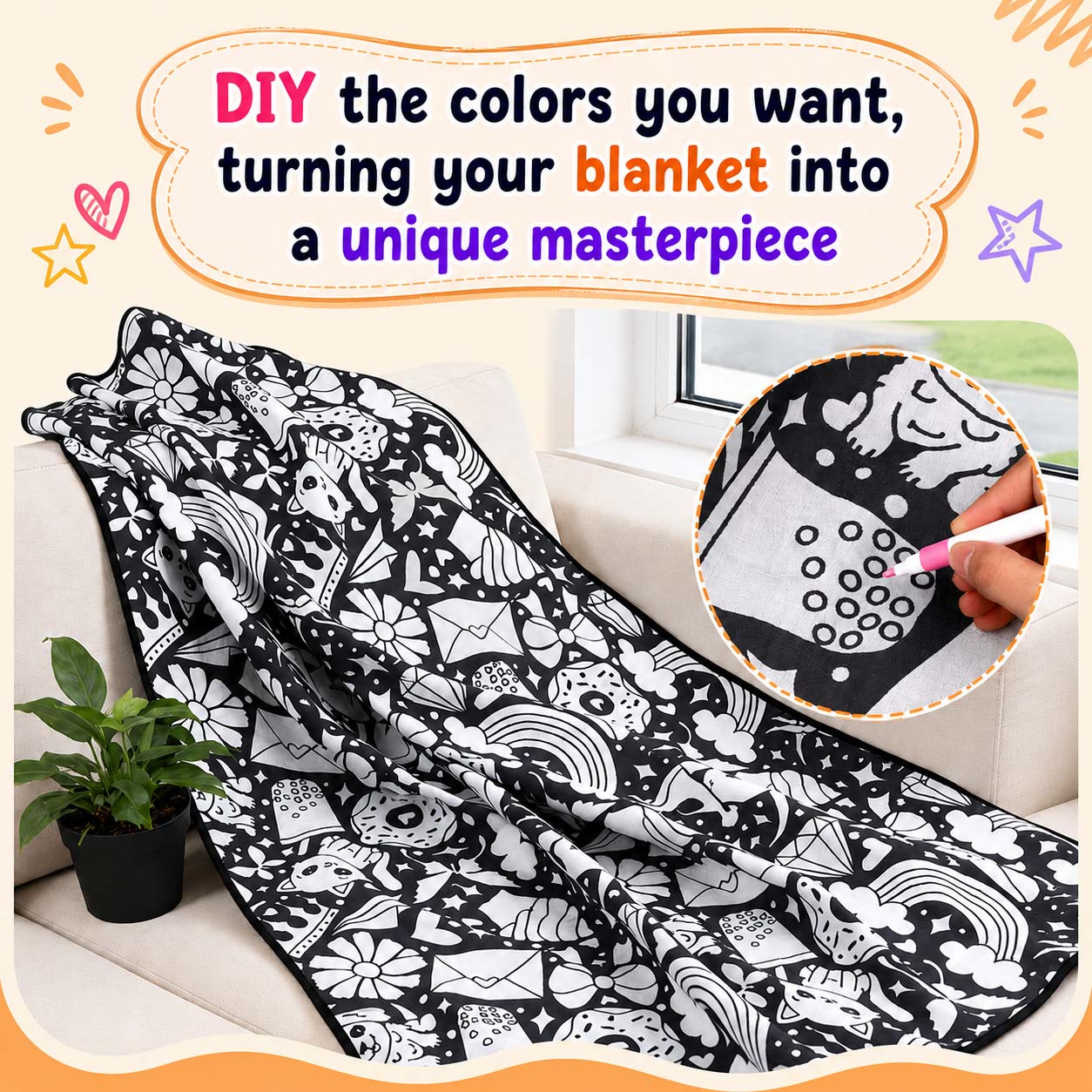 Reusable Coloring Blanket – Soft Fabric, Washable for Kids