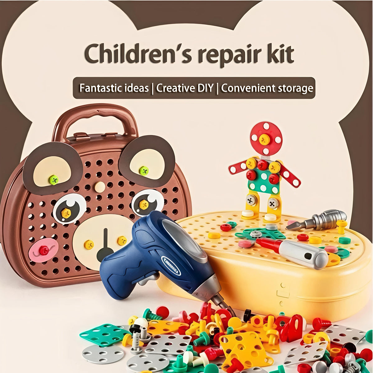 Creative Construction Toolbox Kit with Safe Electric Drill