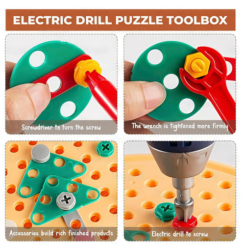 Creative Construction Toolbox Kit with Safe Electric Drill