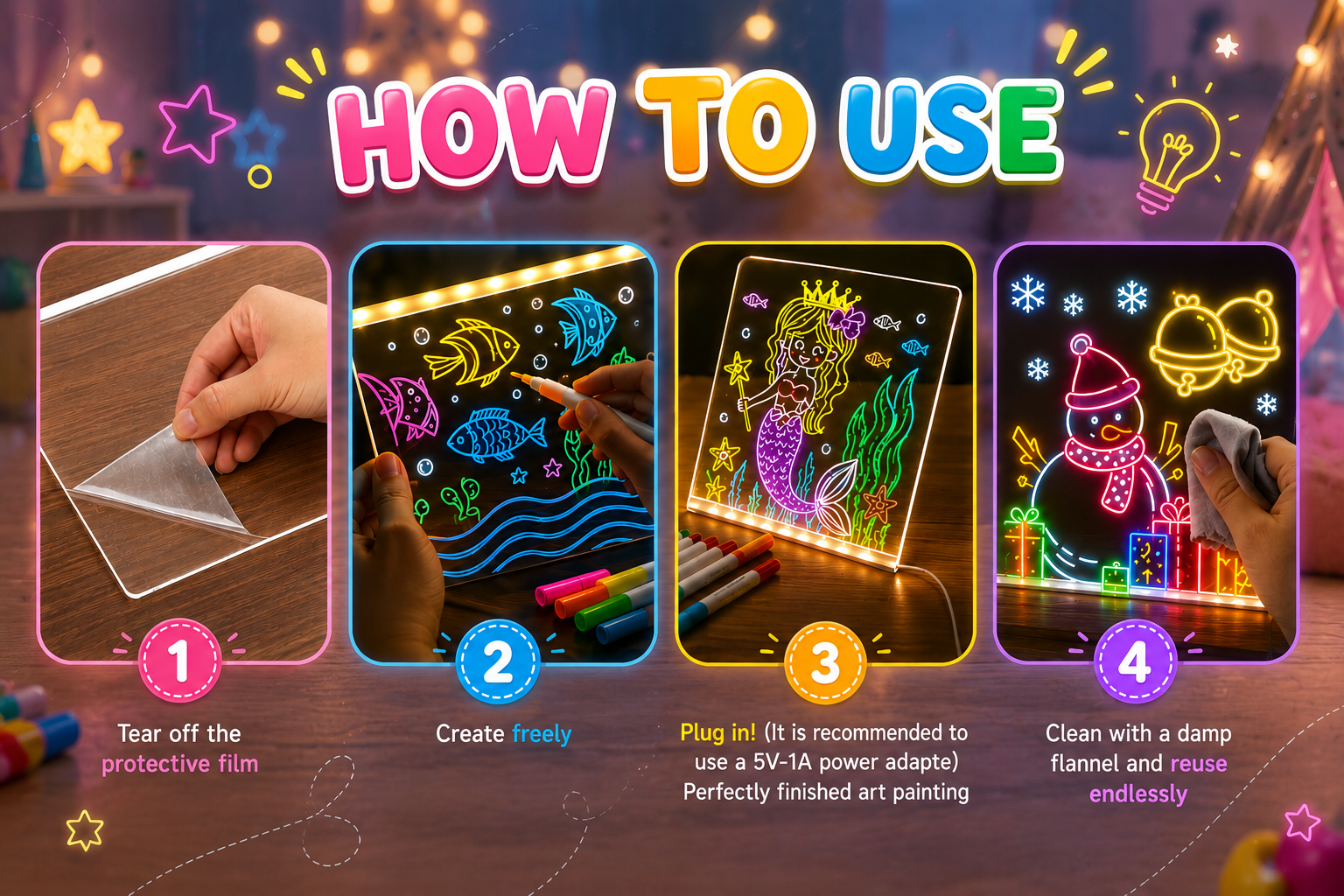 LED Colorful Glow Drawing Board