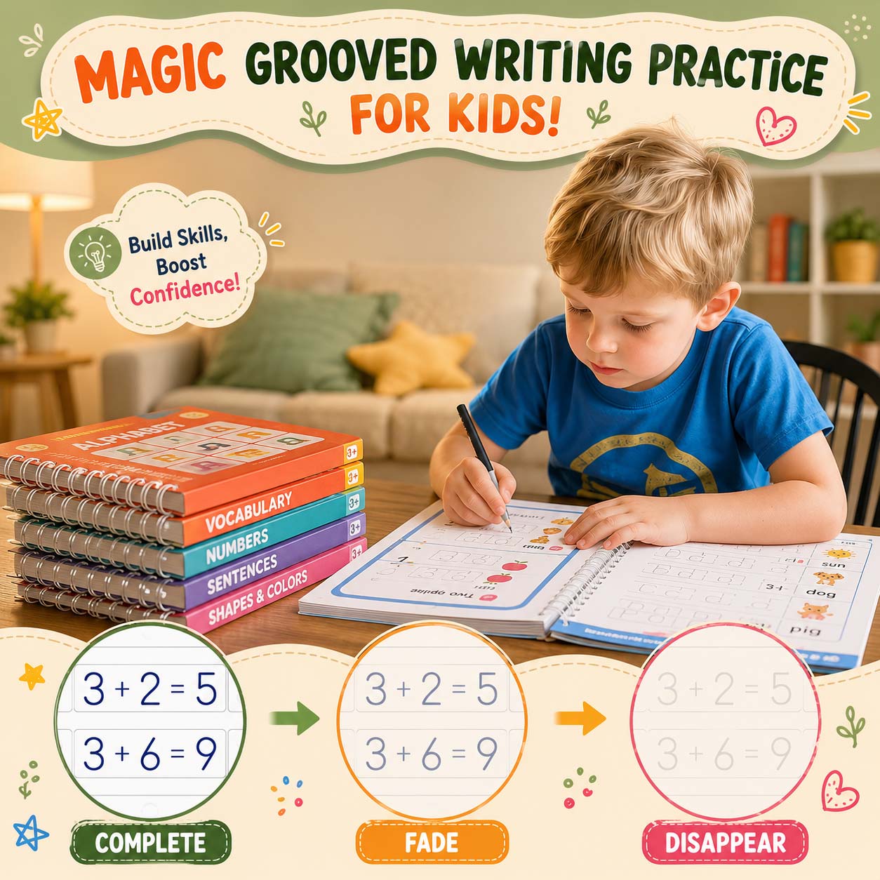 Reusable Handwriting Book – Deep Grooved Tracing Lines with Disappearing Ink